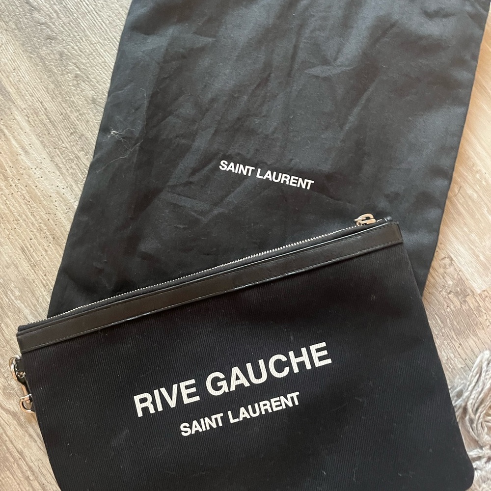 Saint Laurent Rive Gauche Canvas/ Leather Zip Pouch - Picture 2 of 9